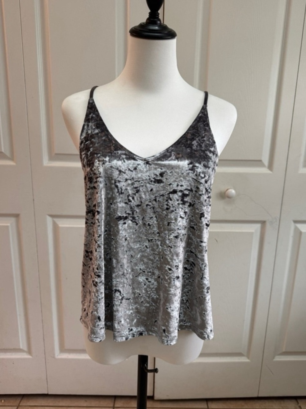 American Eagle Outfitters Silver Crushed Velvet V-Neck Cami